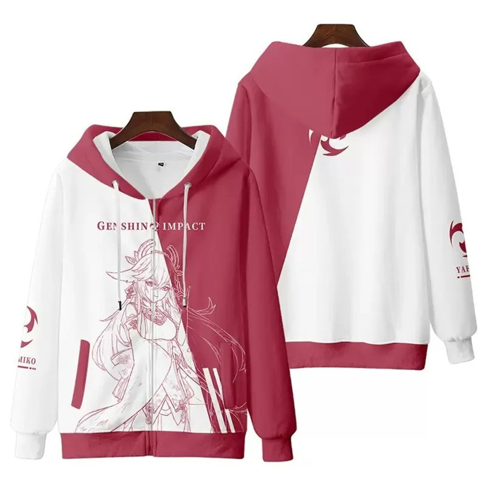 Yae Miko All Over Print 3D Hoodie Zip Hoodie, Yae Miko Genshin Impact 3D Hoodie Zip Hoodie Fleece Hoodie