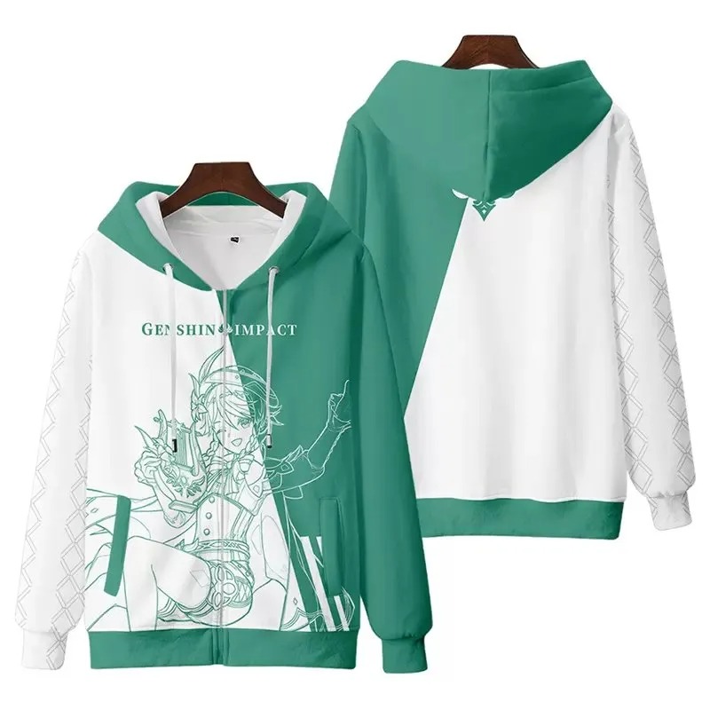 Venti All Over Print 3D Hoodie Zip Hoodie, Venti Genshin Impact 3D Hoodie Zip Hoodie Fleece Hoodie, Venti Hoodie 3D
