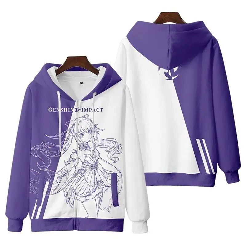 Keqing All Over Print 3D Hoodie Zip Hoodie, Keqing Genshin Impact 3D Hoodie Zip Hoodie Fleece Hoodie,