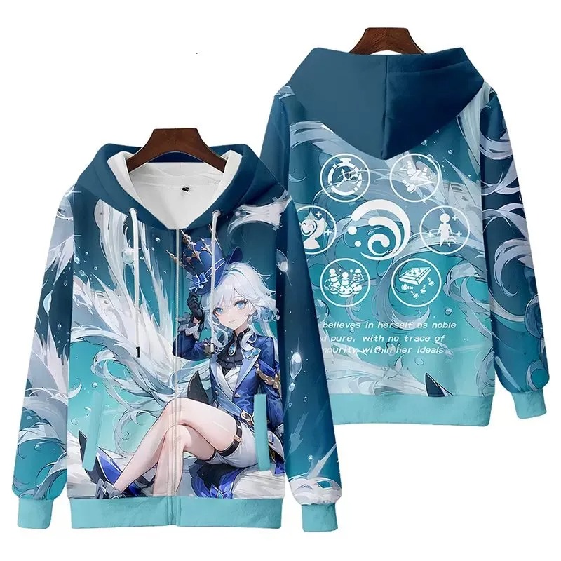Focalors All Over Print 3D Hoodie Zip Hoodie, Focalors Genshin Impact 3D Hoodie Zip Hoodie Fleece Hoodie
