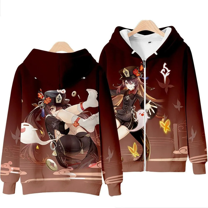 Hu Tao All Over Print 3D Hoodie Zip Hoodie, Hu Tao Genshin Impact 3D Hoodie Zip Hoodie Fleece Hoodie, Hu Tao Hoodie 3D