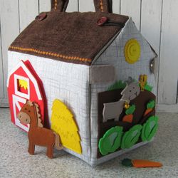 Dollhouse Bag Farm themed Activity toy, Kids Birthday Gift , Fabric doll house bag