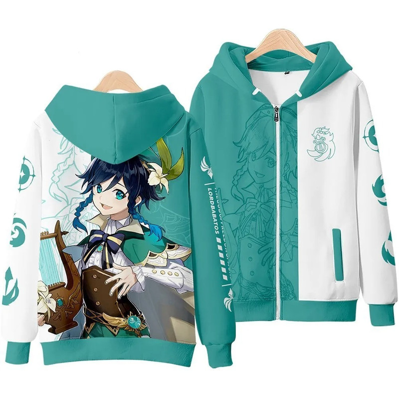 Venti All Over Print 3D Hoodie Zip Hoodie, Venti Genshin Impact 3D Hoodie Zip Hoodie Fleece Hoodie, Venti Hoodie 3D