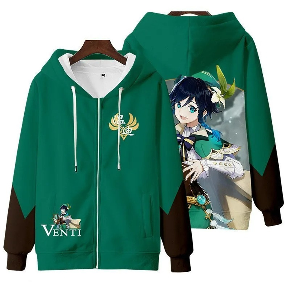 Venti All Over Print 3D Hoodie Zip Hoodie, Venti Genshin Impact 3D Hoodie Zip Hoodie Fleece Hoodie, Venti Hoodie 3D