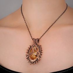 Copper wire pendant this natural agate Unique wire wrapped gemstone necklace Gift for yourself Powerful positive energy
