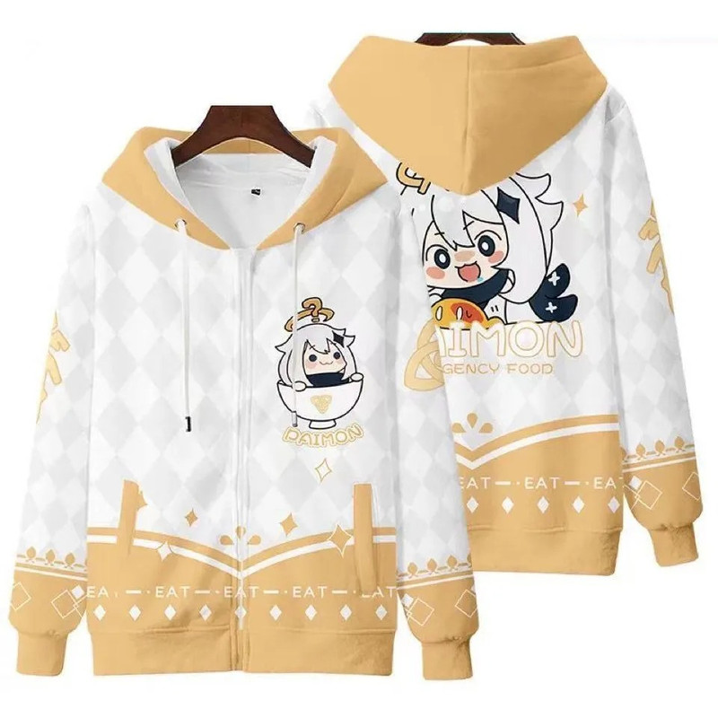 Paimon All Over Print 3D Hoodie Zip Hoodie, Paimon Genshin Impact 3D Hoodie Zip Hoodie Fleece Hoodie, Paimon Hoodie 3D