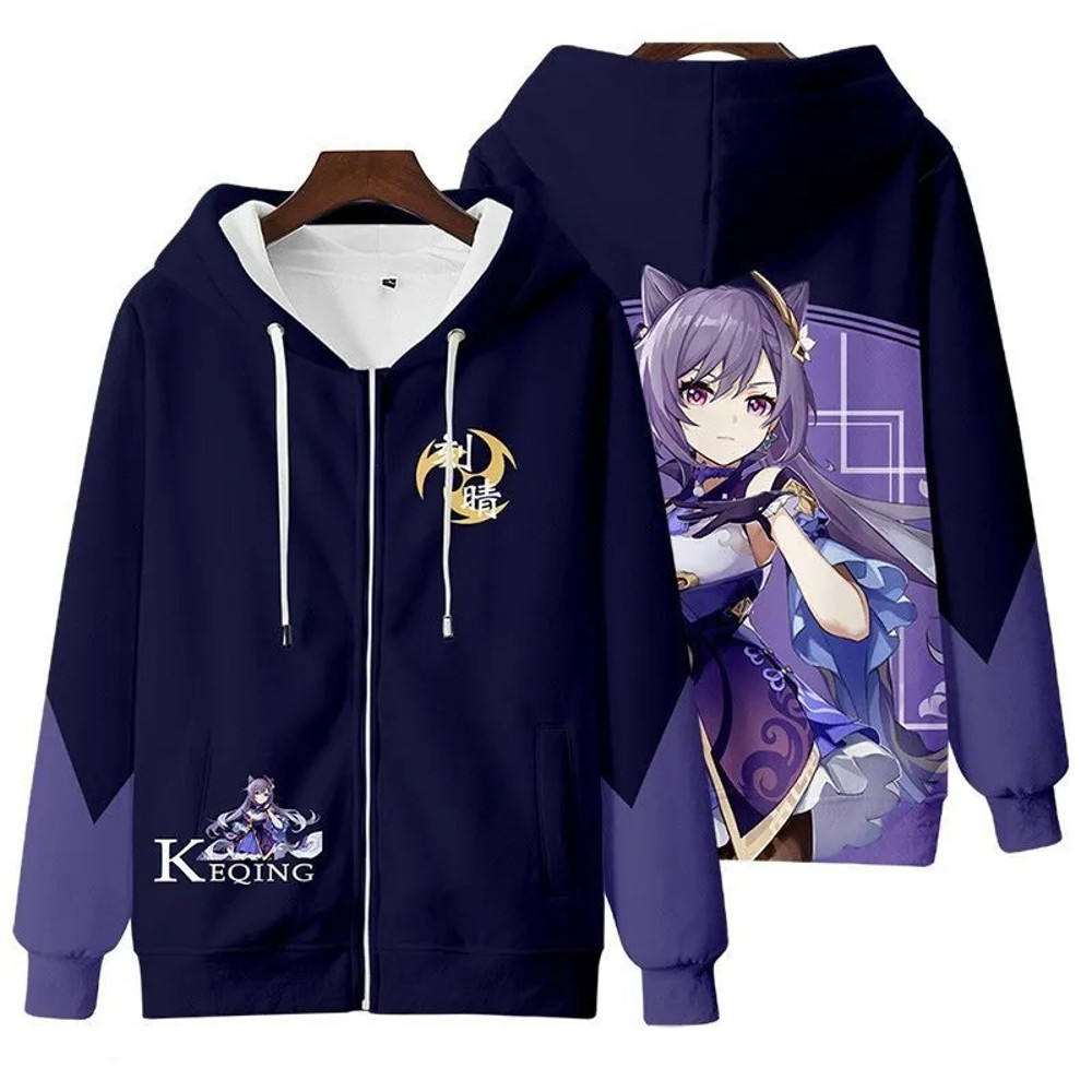 Keqing All Over Print 3D Hoodie Zip Hoodie, Keqing Genshin Impact 3D Hoodie Zip Hoodie Fleece Hoodie, Keqing Hoodie 3D