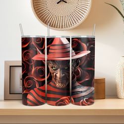 freddy krueger horror movies icons, 20oz & 30oz skinny tumbler, mug template for sublimation, tumbler wrap
