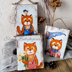 cats in the summer garden, handmade wall hanging