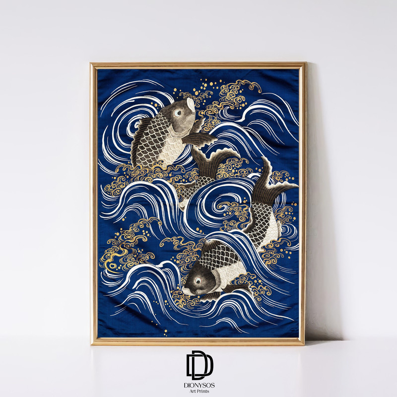 Artful Japanese Art Print, Vintage Carp Poster, Artful Japan Poster, Artful Fish, Antique Japanese Woodblock Wallart, Digital Download.jpg