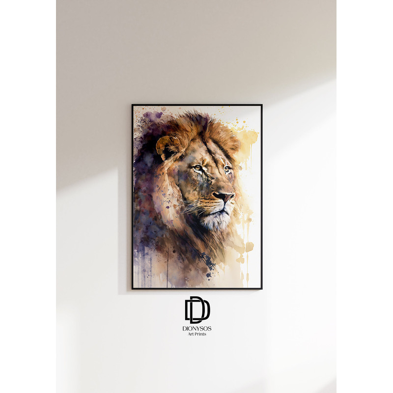 Barbary Lion Watercolor Wall Art, Printable Wall Art, Animal Portrait Art, Home Decor, Acrylic Animal Poster, Modern Animal Painting Gift.jpg