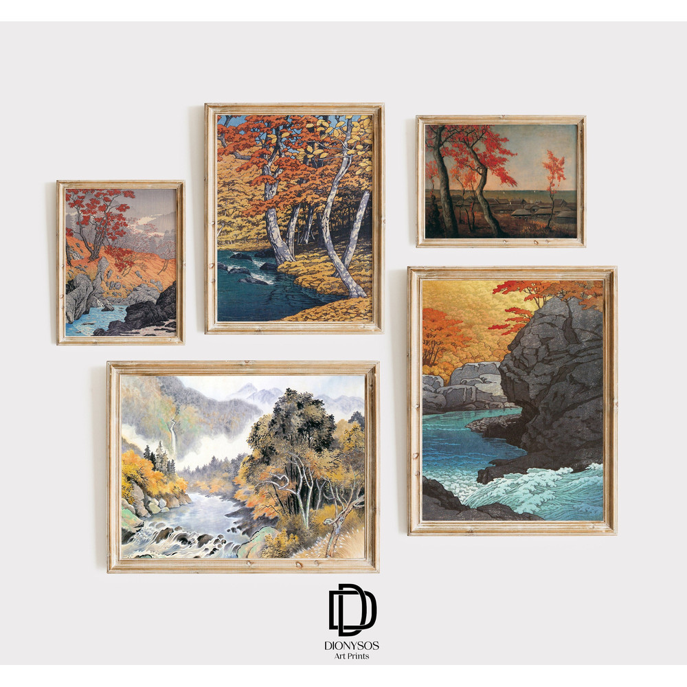 Japanese Autumn Landscape Gallery Wall Prints, Artful Fall Art Prints, Printable Vintage Autumn Wall Set of 5, Artful Japanese Wall Decor.jpg