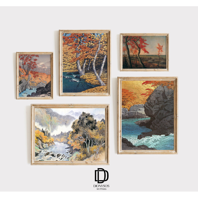 Japanese Autumn Landscape Gallery Wall Prints, Artful Fall Art Prints, Printable Vintage Autumn Wall Set of 5, Artful Japanese Wall Decor.jpg