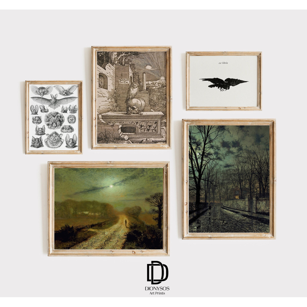 Moody Halloween Gallery Wall Prints, Artful Halloween Art, Printable Vintage Halloween Gallery Wall Set of 5, Artful Halloween Wall Decor.jpg