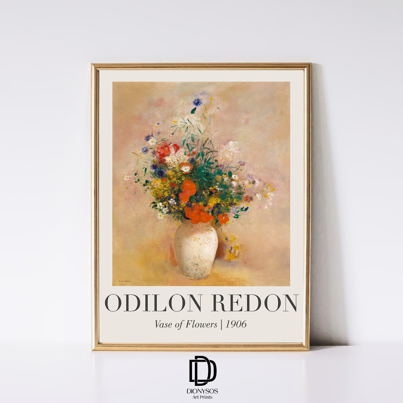 Odilon Redon Vase of Flowers Print, Vintage Flower Oil Painting, Odilon Redon Exhibition Poster, Botanical Flower Decor, Digital Download.jpg