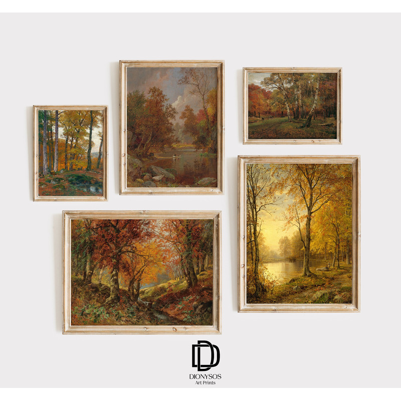 Vintage Fall Gallery Wall Prints SET of 5, Rustic Fall Farmhouse Wall Decor, Vintage Autumn Gallery Art, Artful Autumn Landscape Paintings.jpg