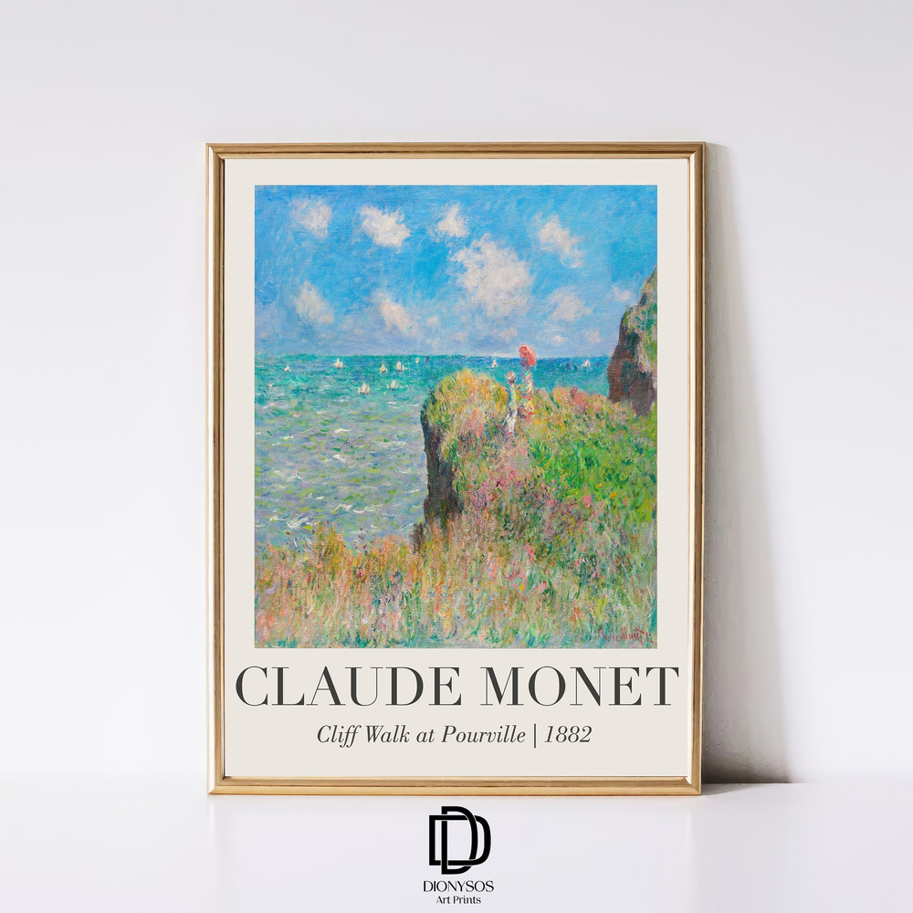 Claude Monet Cliff Walk Print, Coastal Beach Landscape Wall Art, Vintage Monet Seascape Painting, Monet Exhibition Poster, Digital Download.jpg