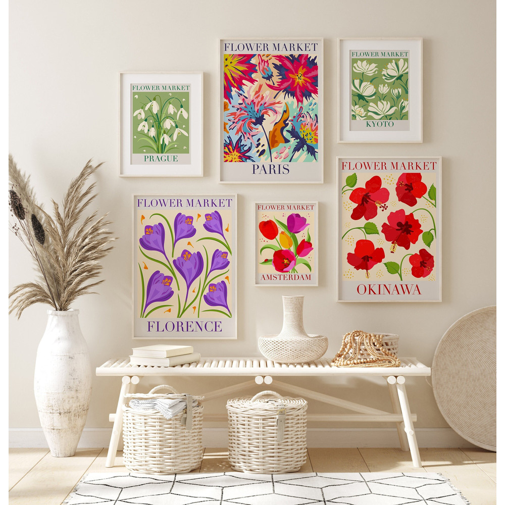 Flower Market Set of 6, Gallery Wall Set, Flower Market Print, Floral Botanical Wall Art, Boho Flower Market Poster Set, Digital Download-1.jpg