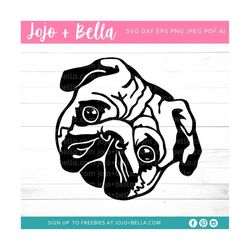 pug svg - dog svg, cute pug svg, cute dog svg, dog head svg cut file - pug svg cut file, dog sublimation, pug clipart, d