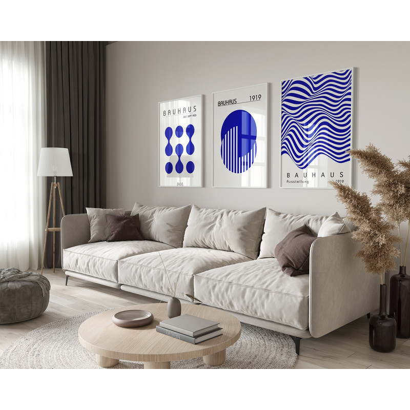 Blue Bauhaus Set of 3 Poster Print, Minimalist Retro Wall Art, Bauhaus Exhibition Poster, Modern Mid Century Printable Art, Digital Download.jpg