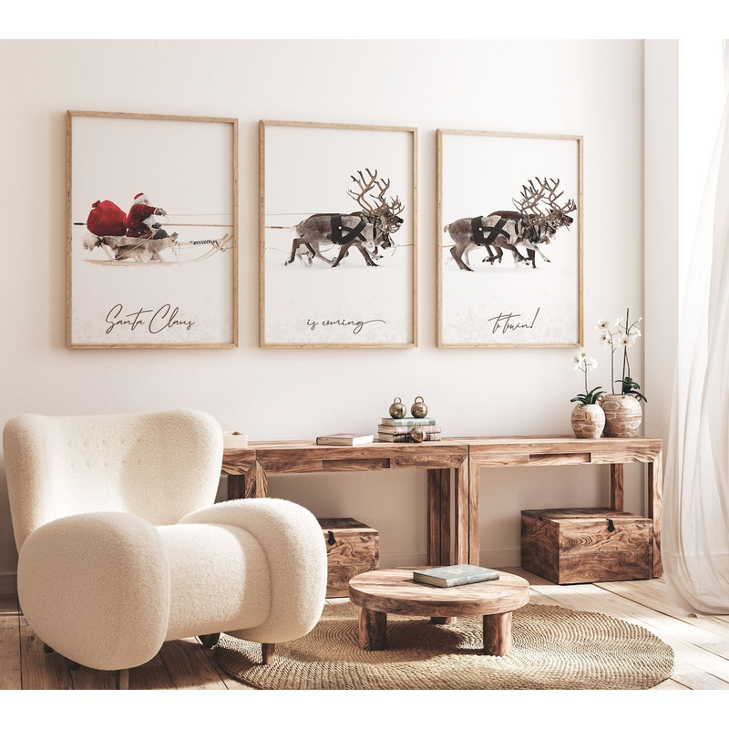 Gallery Set of 3 Christmas Santa Claus with a sleigh Prints Xmas Printable Home Decor Christmas decorations Christmas Wall Art Print.png