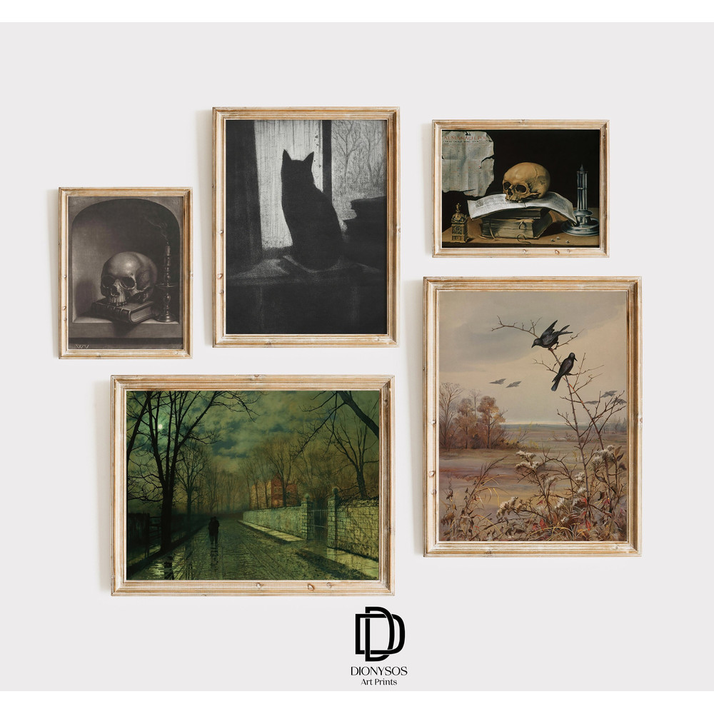 Halloween Gallery Wall Art Print Set, Artful Halloween Print, Printable Vintage Halloween Gallery Wall Set of 5, Artful Halloween Wall Decor.jpg
