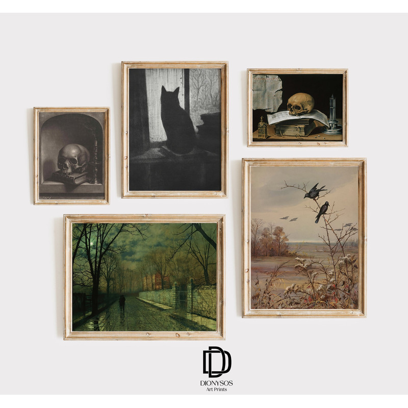 Halloween Gallery Wall Art Print Set, Artful Halloween Print, Printable Vintage Halloween Gallery Wall Set of 5, Artful Halloween Wall Decor.jpg
