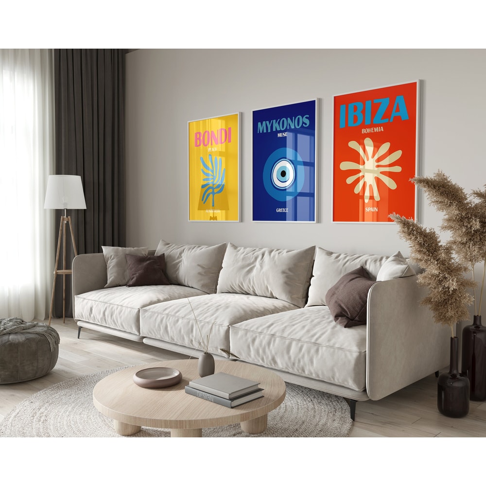 Travel Poster Set of 3 Print, Trendy Artful Travel Poster, Travel Gallery Wall Art Set, Mykonos Travel Poster, Ibiza,Bondi, Digital Download.jpg