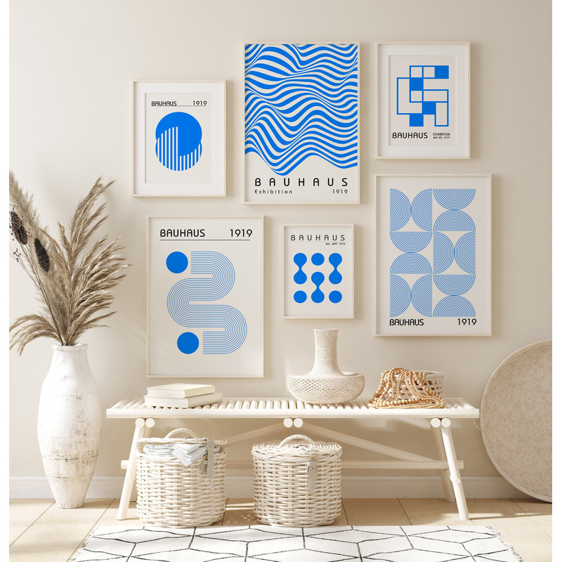 Blue Bauhaus Poster Set of 6 Print, Abstract Geometric Wall Art, Printable Minimalist Bauhaus Exhibition Gallery Wall Set, Digital Download-1.jpg
