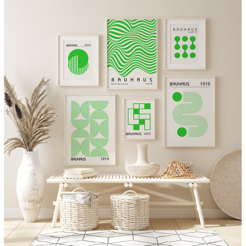 Lime Green Bauhaus Poster Set of 6, Abstract Geometric Wall Art, Printable Minimalist Bauhaus Exhibition Gallery Wall Set, Digital Download-1.jpg