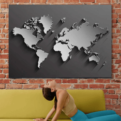 Grey Map 3D Painting Maps Canvas Prints Wall Decor