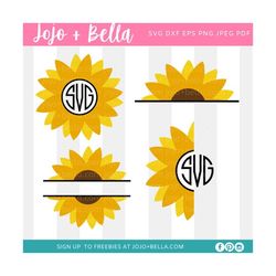 sunflower monogram svg bundle, split sunflower monogram svg, sunflower svg bundle, sunflower monogram svg, cut files for