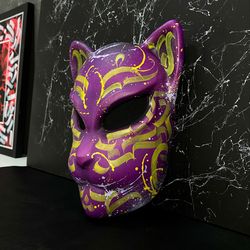 Japanese Purple Kitsune mask for anime cosplay. Ninja Demon Mask, Japanese Fox mask wearable