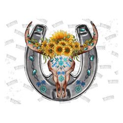 sunflower bull skull with horseshoe png, western horseshoe png, western bull skull png, sunflower png-gladiatore