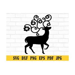 deer face svg, reindeer svg, deer flower crown svg, deer cut file, animal face, floral crown, deer with flowers on head,