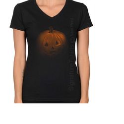 pumpkin face shirt, graphic tee, women v-neck t shirt, halloween party, halloween costume, jack-o-lantern shirt, funny p