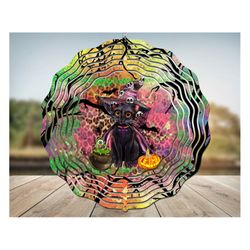 halloween witch cat wind spinner sublimation design,wind spinner,halloween wind spinner,animal wind spinner,witch cat pn