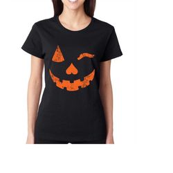 funny halloween shirt womens cute costume pumpkin face winking graphic tee halloween costume idea party clothing unisex