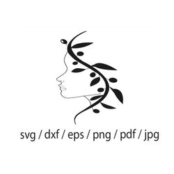 floral woman svg, flowers svg, silhouette woman with flower svg, floral, cameo & cricut cut files, printable art flower