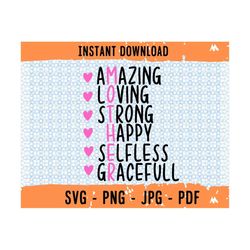 mothers day svg | mom definition svg | mother amazing | loving | strong | happy | selfless | graceful svg cut files for
