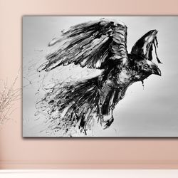 Odin Crow Print On Canvas Art, Viking God Raven Nature Landscape Poster, Flying Crow Home Decor, Animal Print Art, Moder
