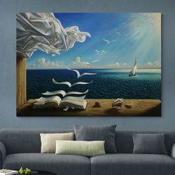 sailing ship prints on canvas, ship canvas painting, kush style art, surreal seascape, abstract sea, blue seascape-1