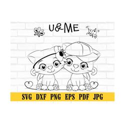 cute cat love couple, cute cat svg , curious kitten clipart , cat svg ,you and me svg , peeking face svg ,cute cat svg c
