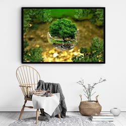 tree canvas wall art in glass globe, love green canvas wall art, latest tree canvas print art, ready to hang canvas prin