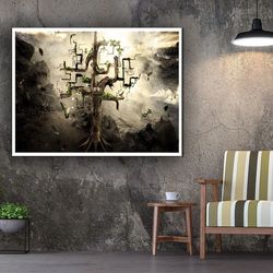 tree of life wall art hand painted tree painting on canvas colorful wall art nature artwork impasto picture original dec