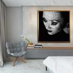 woman with long eyelashes canvas wall art, woman with face mask canvas wall art, beautiful woman canvas wall decor