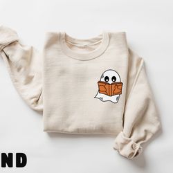 halloween book sweatshirt, ghost book shirt, trick or teach sweater, halloween teacher sweatshirt, halloween gifts, spoo