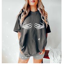 skeleton hand t-shirt, hand bra tshirt, funny halloween shirt, skeleton boob hand shirt, halloween party shirt, skeleton
