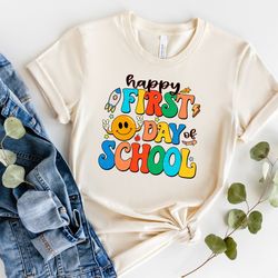 retro happy first day of school shirt, groovy back to school shirt, happy 1st day of school tshirt for kids, teacher shi
