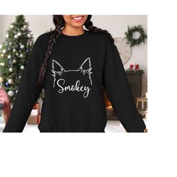 Custom Cat Ears Sweatshirt, Cat Lover Hoodie, Sweatshirt for Toddler, Gift for Cat Lover, Kitten Face, Cat Face, Kitty E